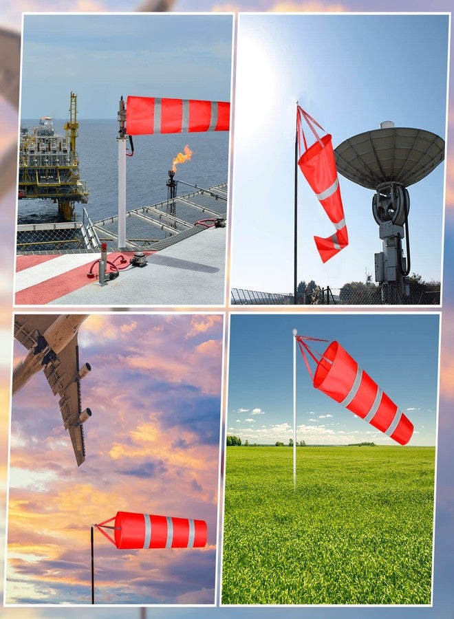 كونوهان قطعتان من أكياس قياس اتجاه الرياح للمطارات، مقاس 31.5 بوصة و39 بوصة، مع حزام عاكس، مصنوعة من قماش أكسفورد المقاوم للتمزق، مؤشر اتجاه الرياح، أكياس رياح، علم طيران خارجي للمطارات والمزارع (أحمر). - Image 3